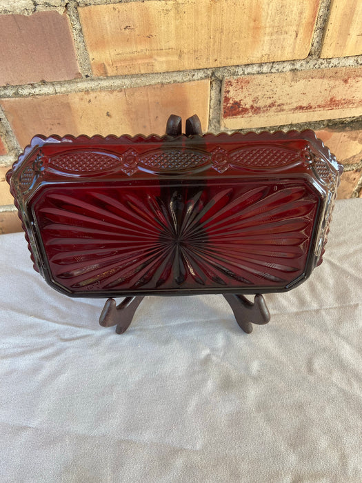 RUBY GLASS DIVIDED TRAY