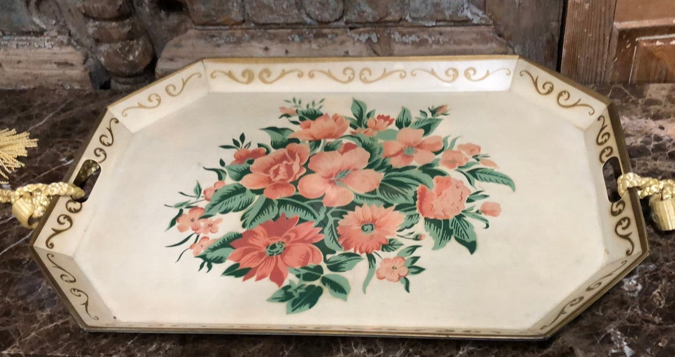 LARGE FLORAL TOLE TRAY