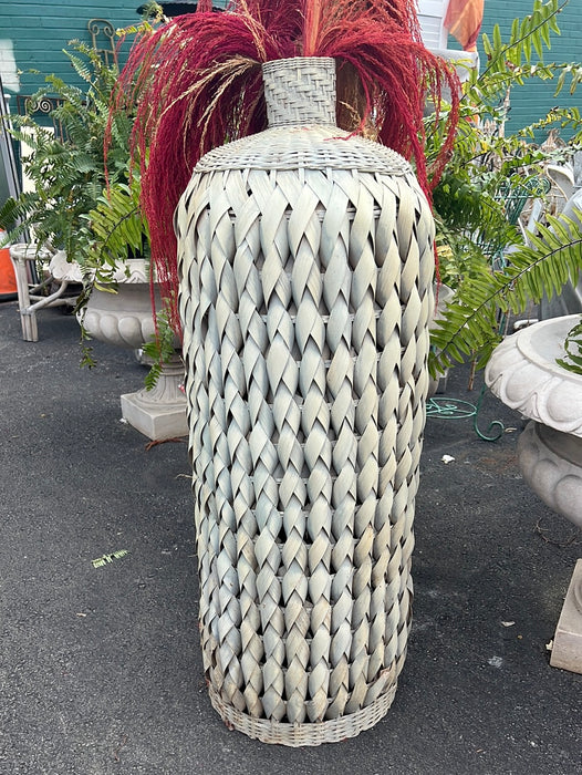 HUGE WOVEN FLOOR VASE WITH COLORFUL PAMPAS - AS FOUND