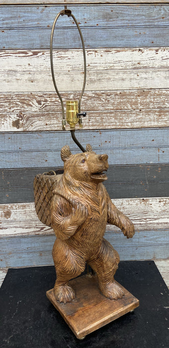 CARVED WOOD BLACK FOREST STYLE BEAR LAMP
