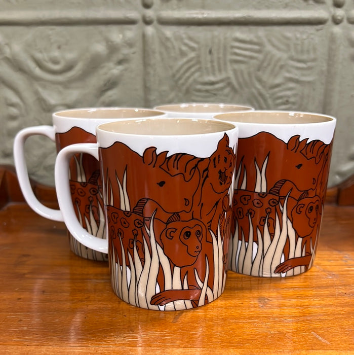 SET 4 OF FITZ AND FLOYD 1979 AFRICAN ANIMALS MUGS