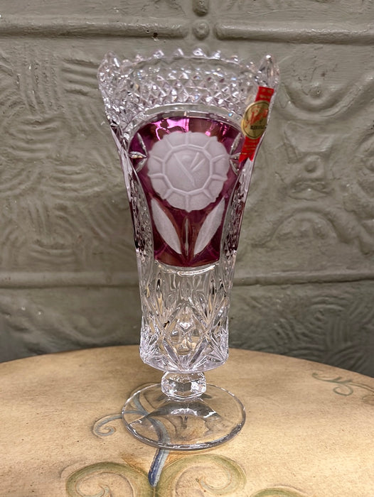 SMALL CRANBERRY FLASH CRYSTAL VASE