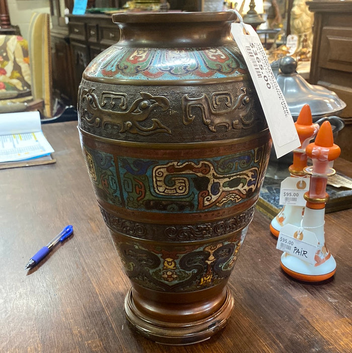 CHAMPLEVE CLOISONNE JAPANESE BRONZE VASE