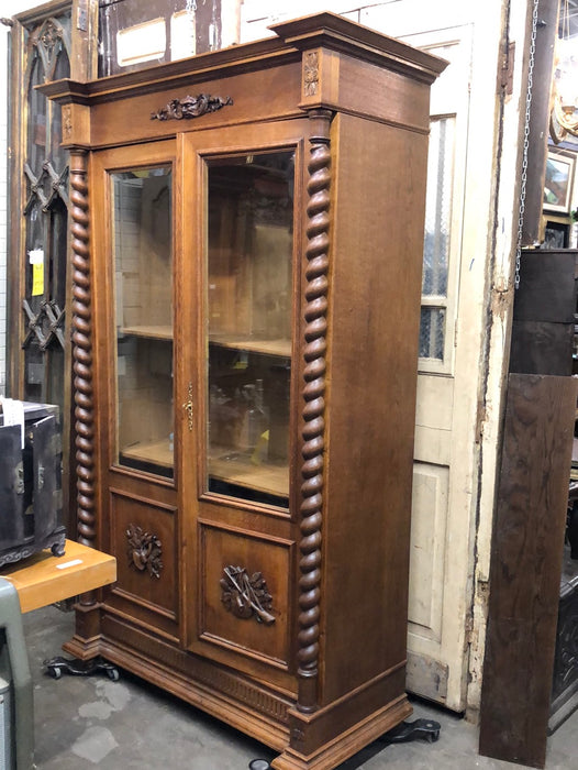 GREEN MAN LOUIS XIII BEVELED GLASS OAK BOOKCASE