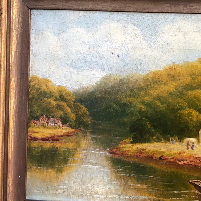 ENGLISH LANDSCAPE OIL PAINTING SIGNED HENRY GUMMERY"ON THE SEVERN NEAR ARLEY"