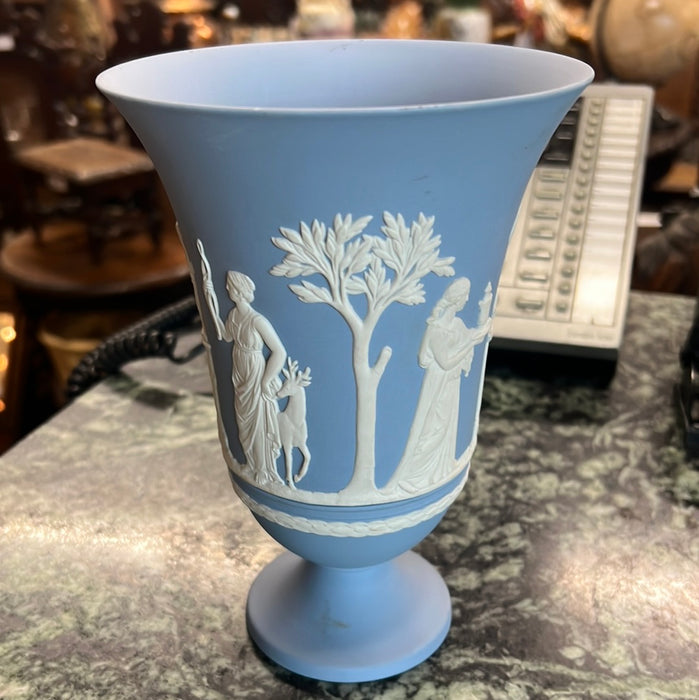 TALL JASPERWARE BLUE VASE