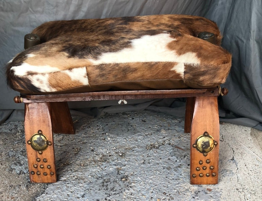CAMEL STOOL WITH HIDE UPHOLSTERY