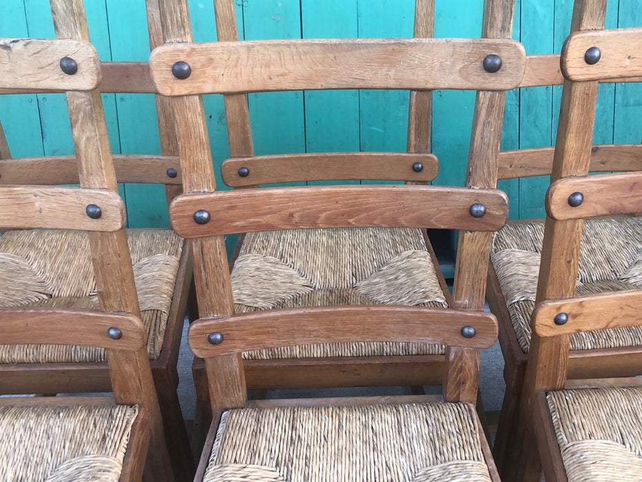 SET OF 6 OAK LADDER BACK CHAIRS WITH NAIL HEADS