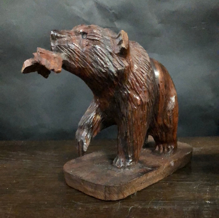 CARVED BLACK FOREST BEAR WITH FISH