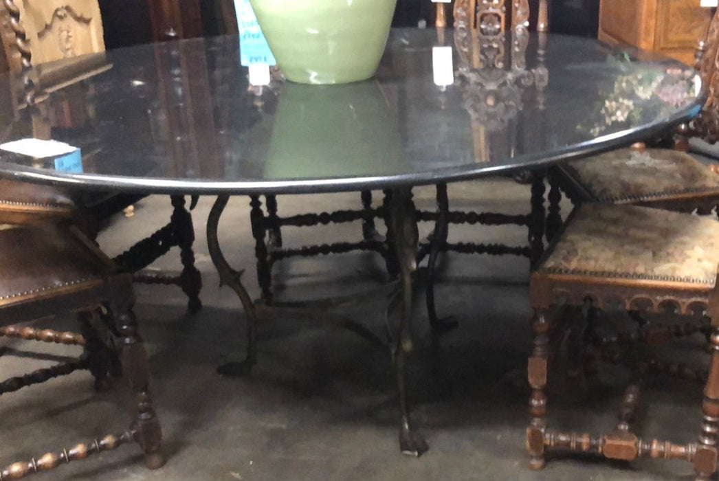 LARGE MARBLE TOP IRON BASE TABLE