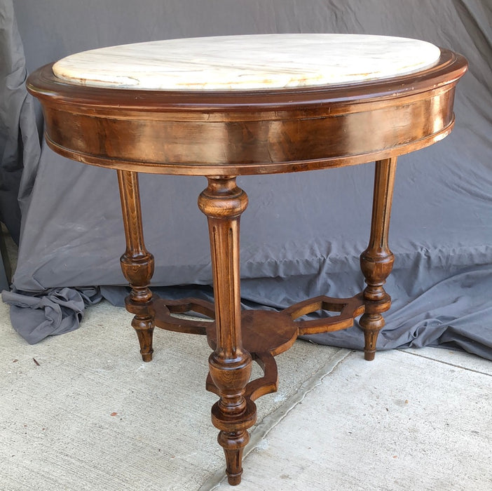 ANTIQUE LOUIS XVI STYLE MARBLE TOP ROUND TABLE