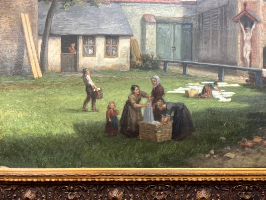 ALBERT DE KEYSER 1827-1896 BELGIAN OIL PAINTING ON CANVAS OF EUROPEAN COURTYARD