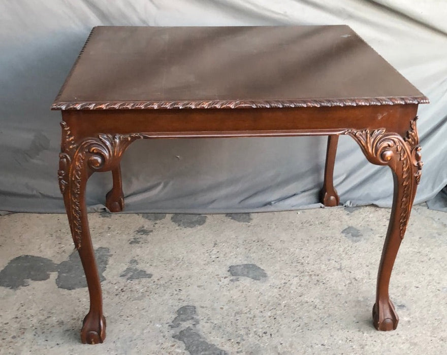 MAHOGANY GAME TABLE WITH BALL AND CLAW FEET