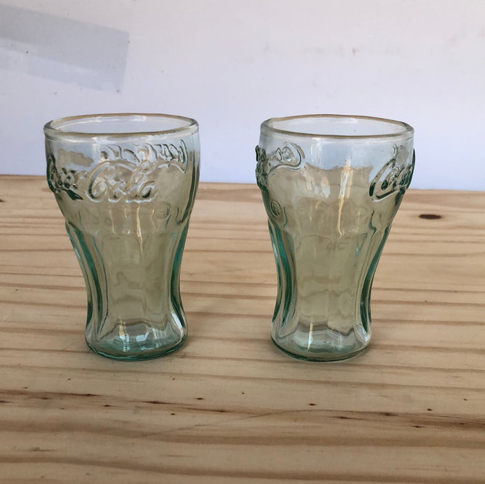 Set of 3 tiny green Coca-Cola juice glasses