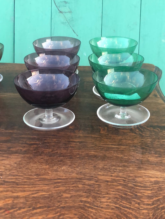 SET OF 6 COLORFUL BLOWN GLASS SHERBETS