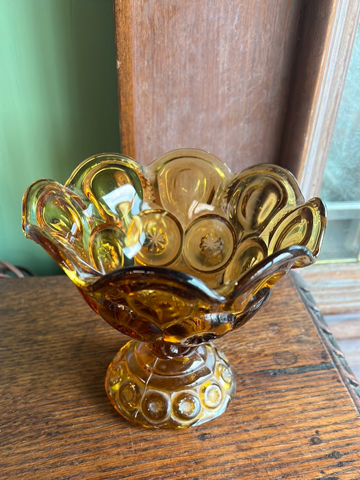 AMBER GLASS MOON AND STARS COMPOTE