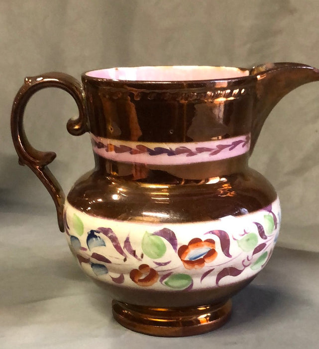 MEDIUM COPPER LUSTER PITCHER WITH FLOWERS