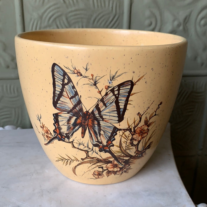 BUTTERFLY DESIGN YELLOW SPECKLED BOWL OR VASE