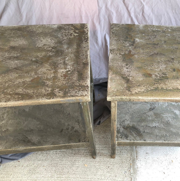 PAIR OF INDUSTRIAL STEEL SIDE TABLES