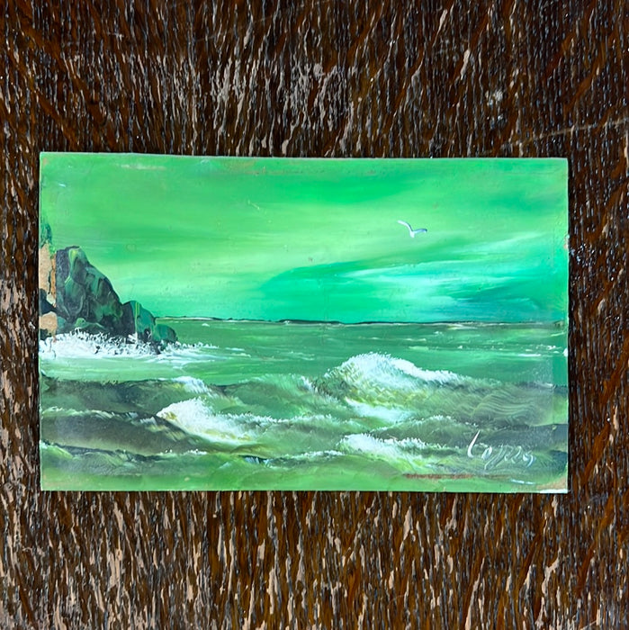 TINY GREEN OCEANSCAPE PAINTING