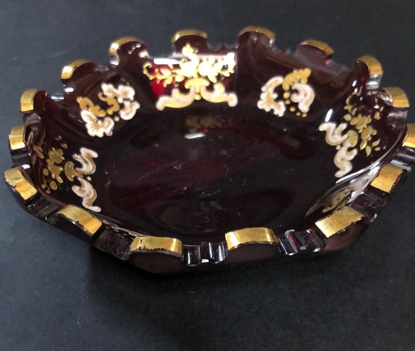 CRANBERRY WITH GOLD OVERLAY DISH