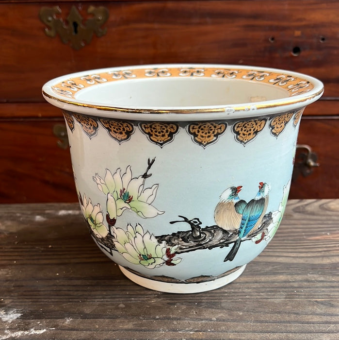 8" ASIAN STYLE PLANTER POT WITH 2 BIRDS