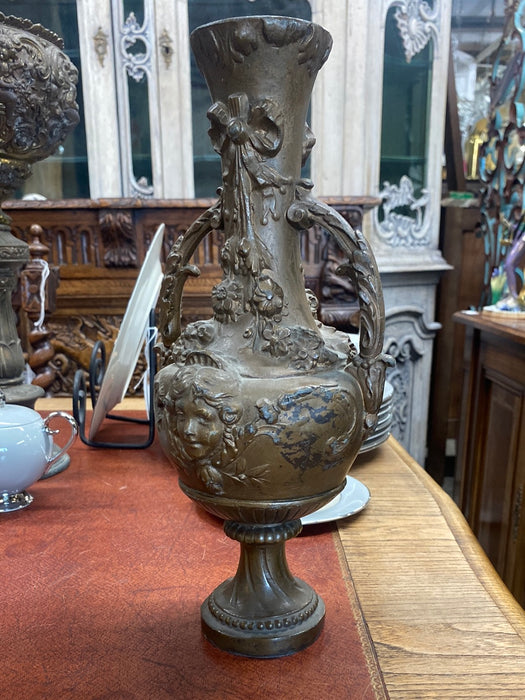 FRENCH SPELTER VASE WITH LADY