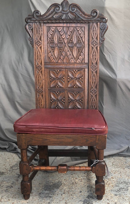 BENCHMADE ENGLISH OAK CARVED WAINSCOTT SIDE CHAIR
