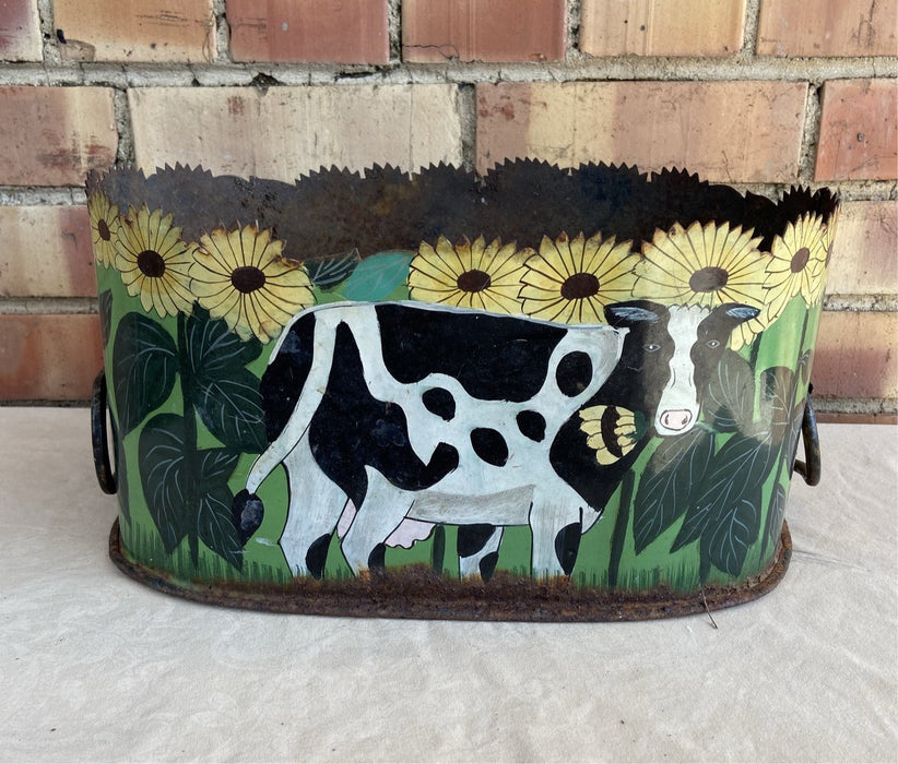TIN PAINTED HOLSTEIN COW PLANTER