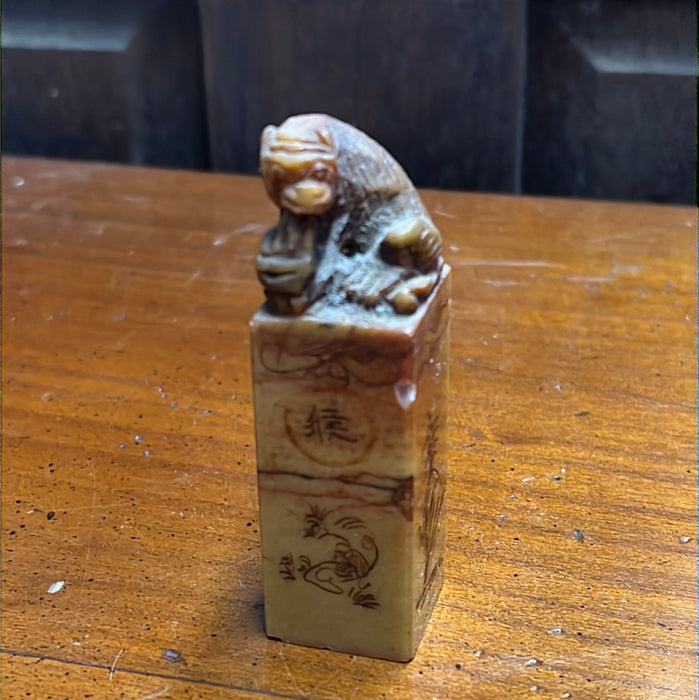 ASIAN MARBLE STAMP WITH MONKEY CARVING