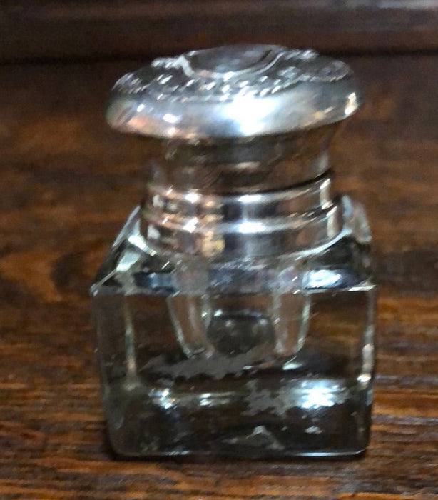 SMALL GLASS INKWELL WITH STERLING TOP