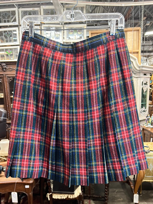 VINTAGE RED PLAID WOOL PLEATED SKIRT