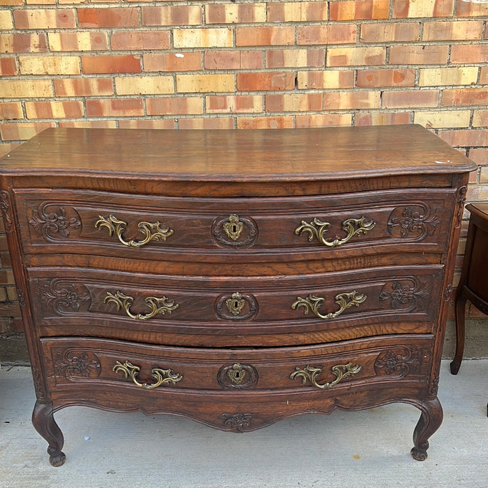 LARGE EARLY DARK OAK BOW FRONT COUNTRY CHEST