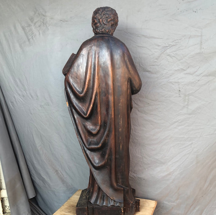 CARVED WOOD SAINT WITH CROSS