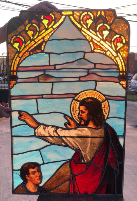 JESUS WITH FOLLOWER STAINED GLASS WINDOW