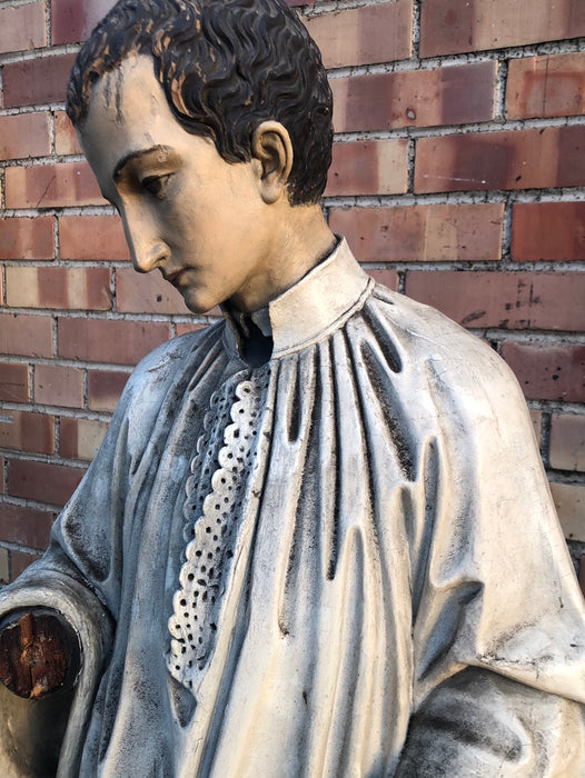 CARVED WOOD SAINT ALOYSIUS GONZAGA STATUE