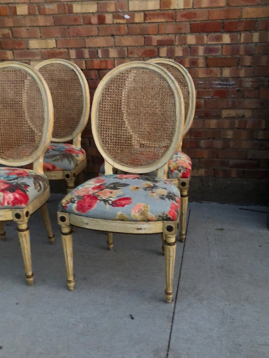SET OF 4 PAINTED CANE BACK CHAIRS - AS FOUND