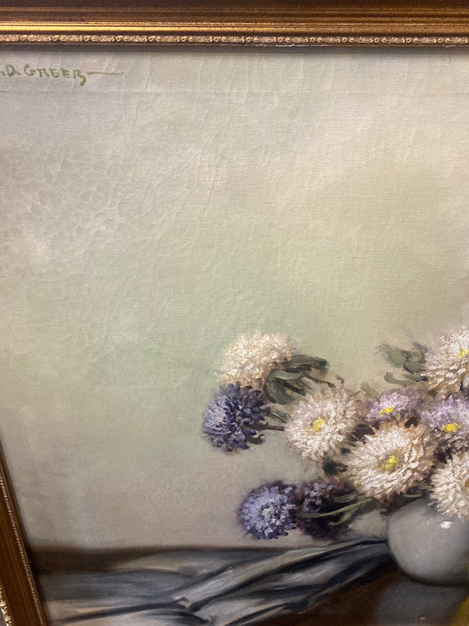 A.D. GREER "PURPLE MUM FLOWERS" PAINTING