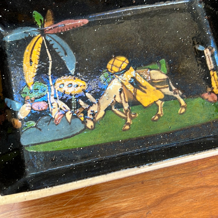 MEXICAN BLACK AND MULTI COLOR GLAZED RECTANGULAR DISH