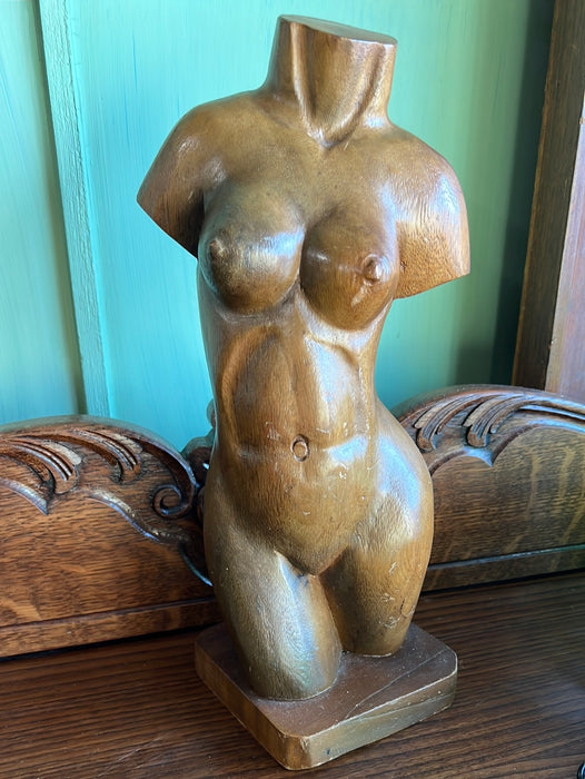 CARVED WOOD NUDE TORSO OF WOMAN