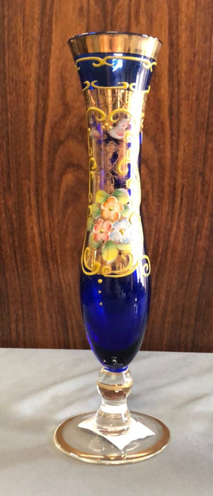 BLUE FOOTED BOHEMIAN GLASS VASE WITH GOLD OVERLAY