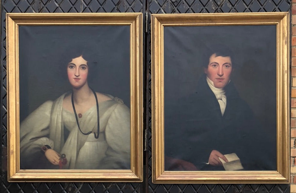 PAIR OF REGENCY ERA OIL PAINTING PORTRAITS ON CANVAS