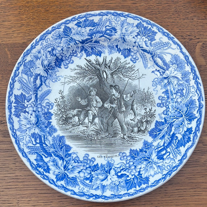 BLUE AND BLACK TRANSFERWARE IRONSTONE PLATE - EACH