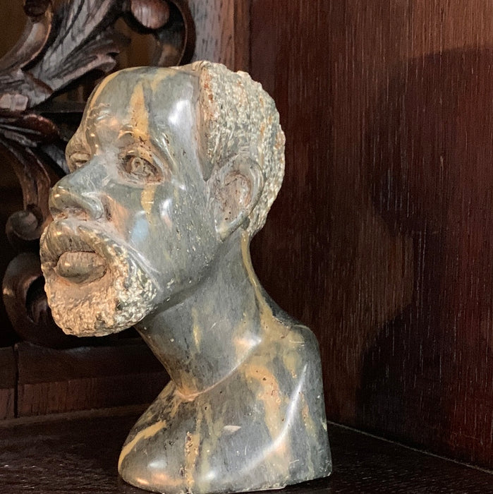 SMALL MARBLE BUST OF AFRICAN MAN