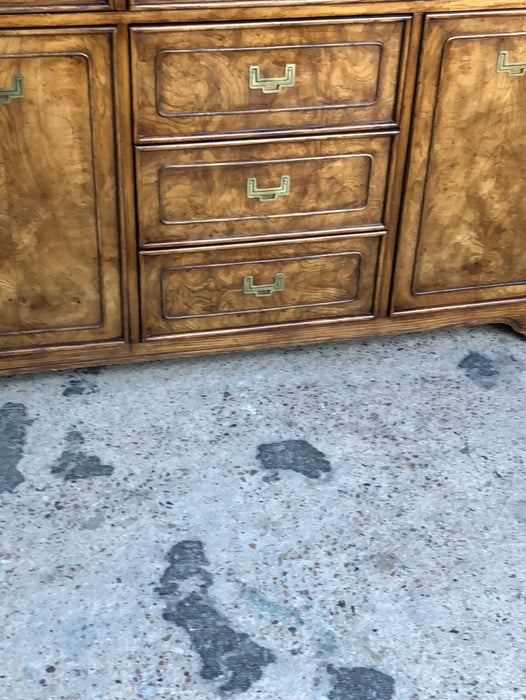 ASIAN STYLE CHINA CUPBOARD WITH GLASS SHELVES AND 3 DRAWERS