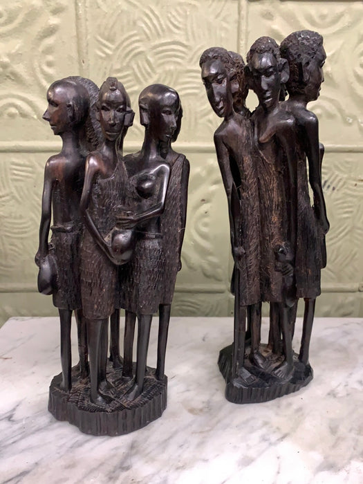 PAIR OF AFRICAN CARVED WOOD FIGURAL SCULPTURES