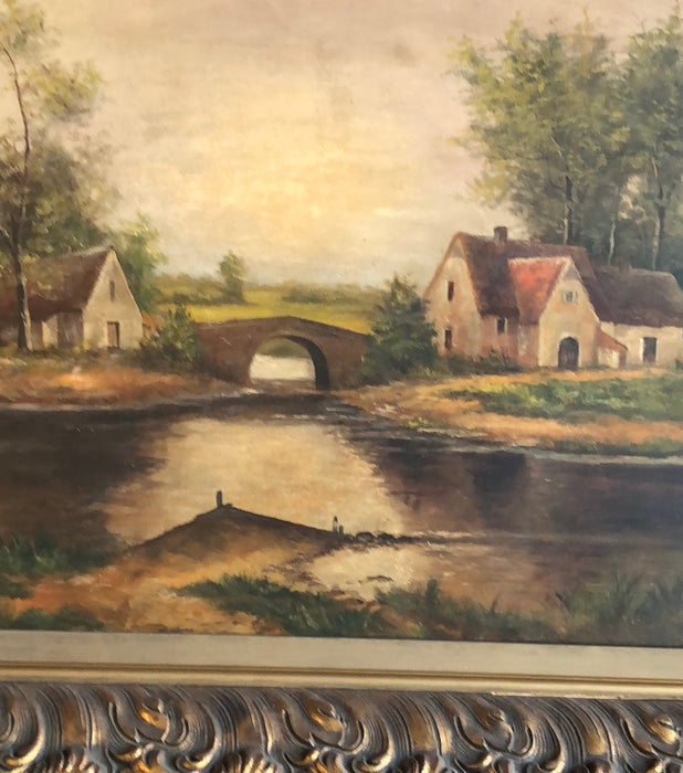 BUCOLIC OIL PAINTING WITH BRIDGE