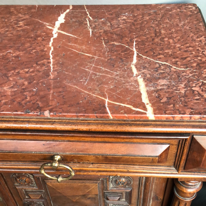 FRENCH WALNUT HENRI II MARBLE TOP SERVER