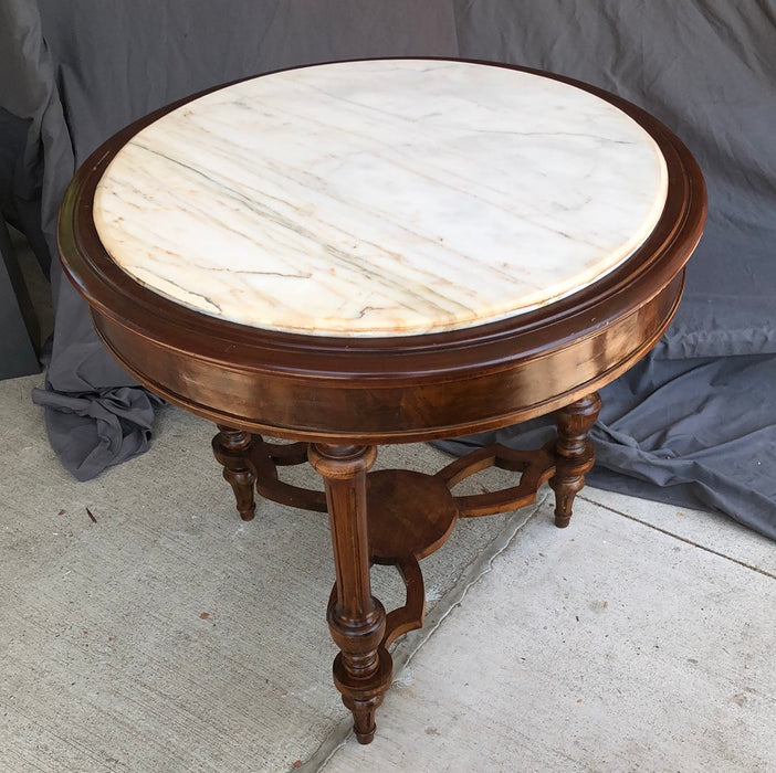 ANTIQUE LOUIS XVI STYLE MARBLE TOP ROUND TABLE