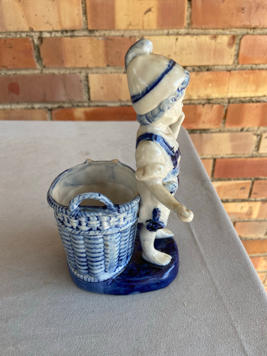 DUTCH BOY DELFT FIGURE WITH PLANTER BASKET - AS FOUND